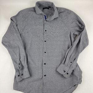 Andrew Fezza Button Up Shirt Mens 16 34/35 Slim Fit Black White Houndstooth